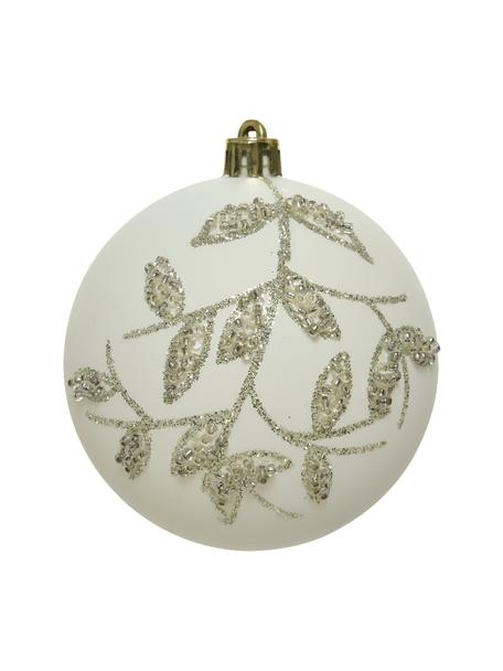 Bolas de Navidad irrompibles Amelia, 12 uds., Plástico irrompible, Blanco, dorado, Ø 8 cm