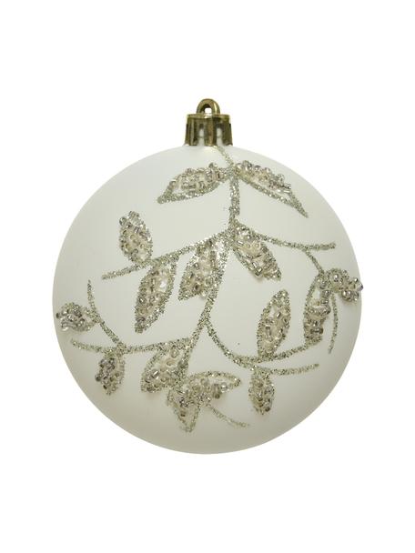 Breukvaste kerstballen Amelia, 12 stuks, Breukvaste kunststof, Wit, goudkleurig, Ø 8 cm