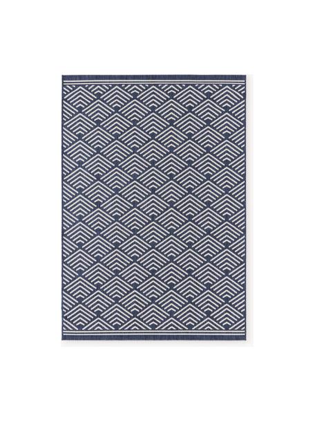 Tappeto da interno-esterno con motivo grafico Milano, Blu scuro, bianco, Larg. 80 x Lung. 150 cm (taglia XS)
