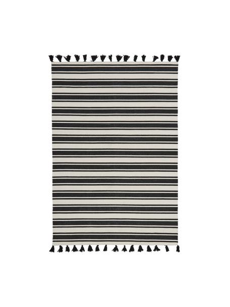 Ręcznie tkany dywan z bawełny z chwostami Vigga, 100% bawełna, Czarny, beżowy, S 120 x D 180 cm (Rozmiar S)