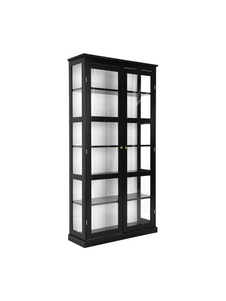 Glazen vitrinekast Wilma in zwart, Frame: MDF, Handvatten: gecoat metaal, Zwart, B 98 cm x H 193 cm