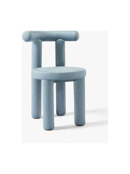 Gestoffeerde stoel Calan van fluweel, Bekleding: 100% polyester, Frame: gecoat metaal met schuims, Fluweel lichtblauw, B 55 x D 52 cm
