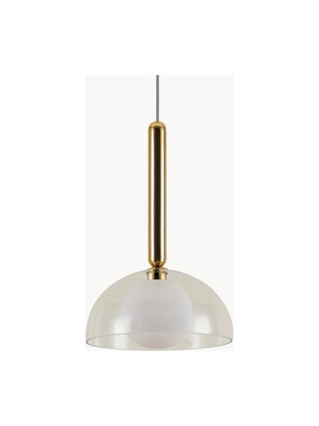 Lampada a sospensione piccola con luce regolabile Dome, Paralume: vetro, Struttura: metallo rivestito, Bianco latte, dorato, Ø 25 x Alt. 213 cm