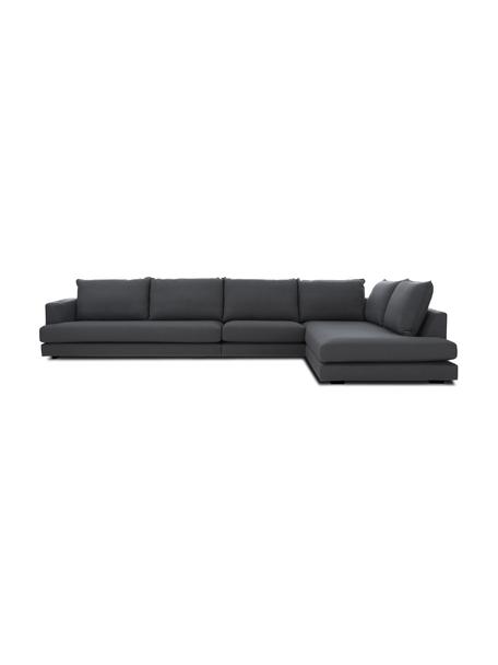 XL hoekbank Tribeca, Bekleding: 100% polyester Met 23.000, Frame: massief beukenhout, Poten: massief gelakt beukenhout, Geweven stof antraciet, B 405 x D 228 cm, hoekdeel rechts