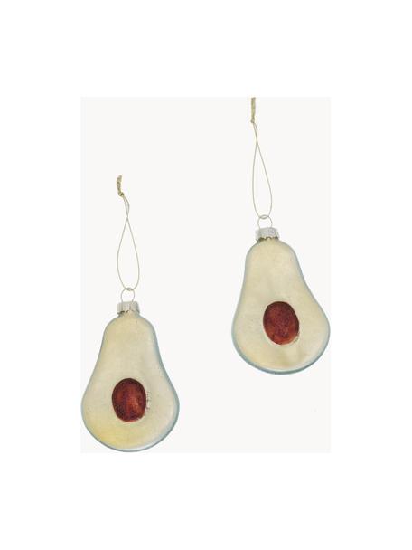 Kerstboomhangers Avocado, 2 stuks, Gelakt glas, Goudkleurig, groen, B 6 x H 9 cm