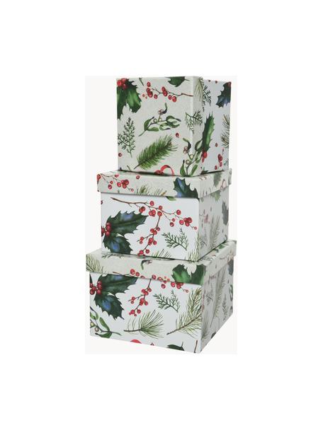 Set de cajas regalo Mistletoe, 3 uds., Papel, Blanco, verde, rojo, Set de diferentes tamaños