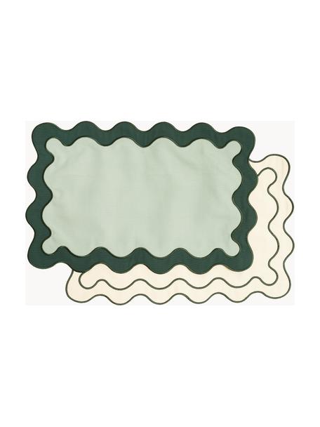 Placemats Wave, set van 4, 65% polyester, 35% katoen, Groentinten, crèmewit, B 35 x L 50 cm