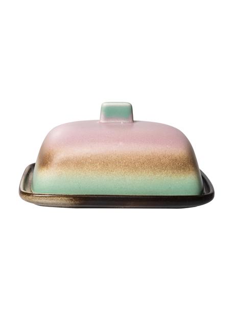 Handgemaakte botervloot 70's, Keramiek, Roze, lichtgroen, bruintinten, B 12 x H 8 cm