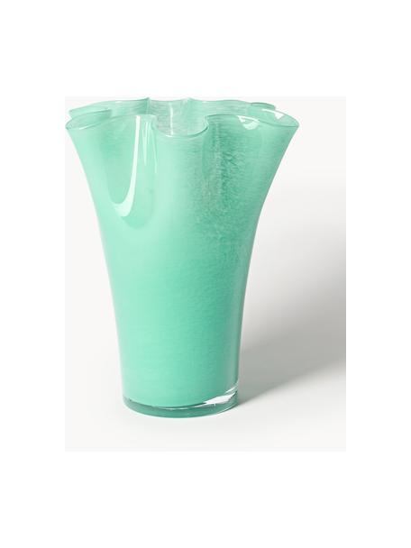 Ručně foukaná skleněná váza Inaya, Foukané sklo, Tyrkysově zelená, Ø 21 cm, V 25 cm