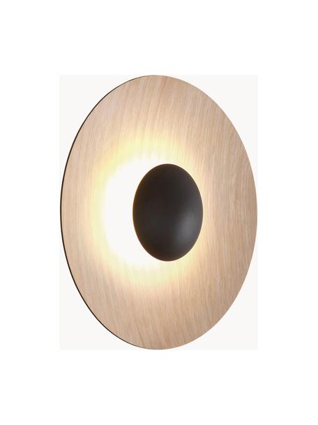 Dimmbare LED-Wandleuchte Ginger, verschiedene Größen, Lampenschirm: Holz, gepresst, Dekor: Aluminium, beschichtet, Helles Holz, Schwarz, Ø 20 x T 7 cm