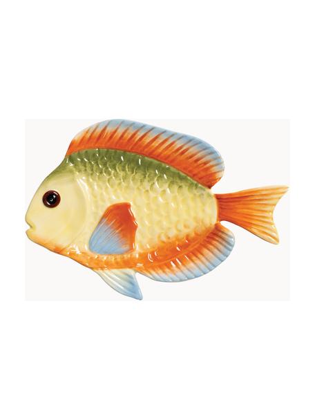 Handbeschilderde serveerplateau Fish van dolomiet, Geglazuurd dolomiet, Meerkleurig, B 26 x D 17 cm