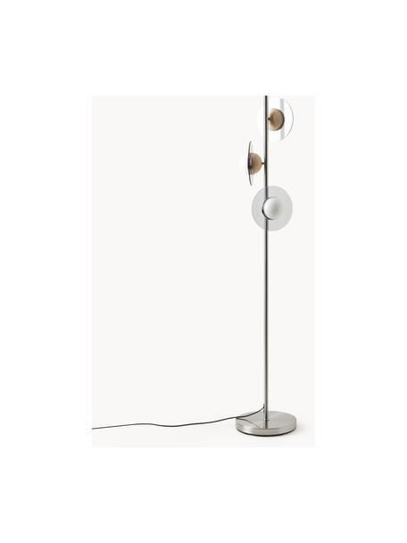 Vloerlamp Orion, Lampenkap: glas, travertijn, Decoratie: getint glas, Travertijn beige, lichtgrijs, H 150 cm