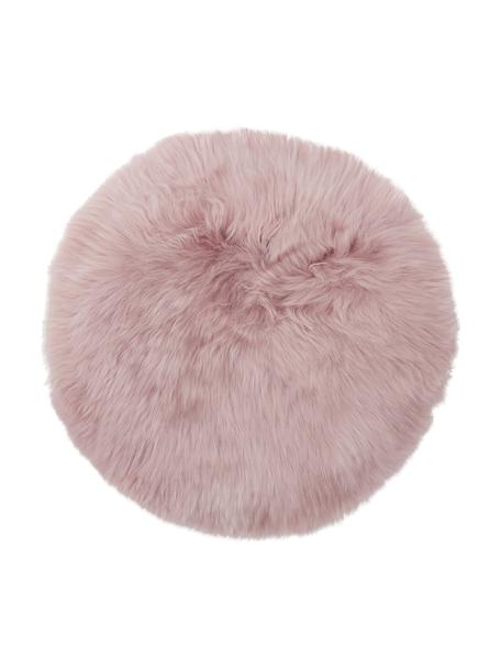 Cojín de asiento de oveja Oslo, Parte delantera: 100% piel de oveja, Parte trasera: 100% cuero cuertido, Rosa, Ø 37 cm