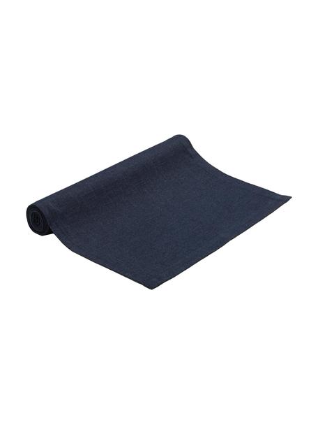Stolový behúň z bavlnenej zmesi Riva, 55%  bavlna, 45%  polyester
Materiál použitý v tomto výrobku bol testovaný na škodlivé látky a certifikovaný podľa STANDARD 100 od OEKO-TEX® 14.HIN.40536 HOHENSTEIN HTTI., Tmavomodrá, Š 40 x D 150 cm