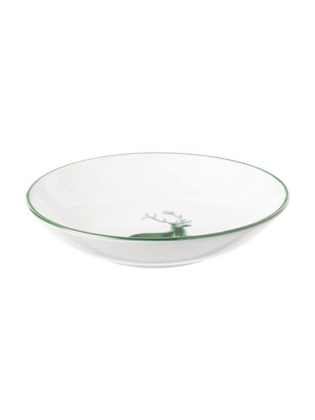 Handbemalter Suppenteller Classic Grüner Hirsch, Keramik, Weiß, Ø 20 cm