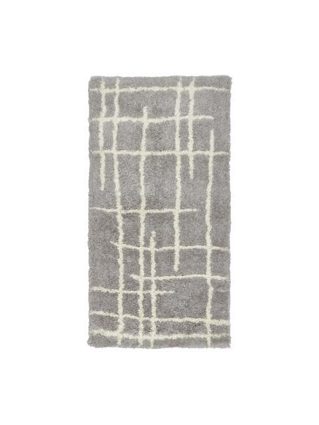 Flauschiger Hochflor-Teppich Amelie, handgetuftet, Flor: 100 % Polyester, Grau, Cremeweiß, B 80 x L 150 cm (Größe XS)