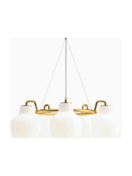 Lampada a sospensione grande in vetro soffato VL Ring Crown, Paralume: vetro opalino soffiato a , Struttura: ottone, Ottone, bianco, Ø 69 x Alt. 23 cm