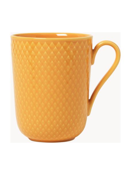 Tasse en porcelaine avec motif texturé Rhombe, Porcelaine, Jaune soleil, Ø 9 x haut. 11 cm, 330 ml