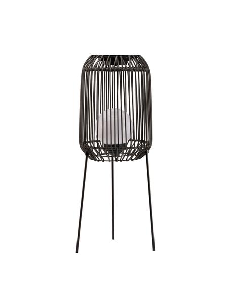 Mobiele solar vloerlamp Sunshine Coziness, Lampenkap: polyrotan, Lampvoet: gecoat metaal, Zwart, grijs, Ø 28 x H 77 cm