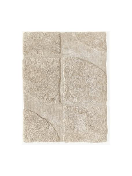 Flauschiger Hochflor-Teppich Jade mit erhabener Hoch-Tief-Struktur, Flor: 100 % Polyester, GRS-zert, Beige, B 120 x L 180 cm (Grösse S)