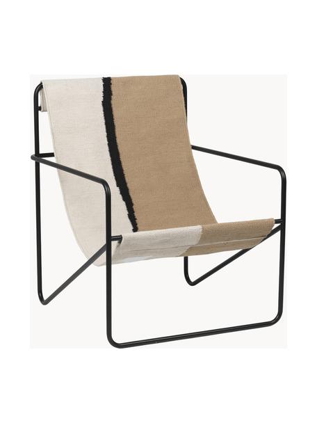 Fauteuil lounge Desert, Tissu blanc cassé et beige, acier noir, larg. 63 x prof. 66 cm