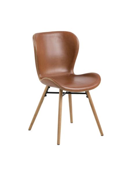 Sedia imbottita in similpelle Batilda 2 pz, Rivestimento: pelle ecologica (poliuret, Gambe: legno di caucciù, laccato, Struttura: metallo verniciato a polv, Similpelle Cognac, legno di quercia, Larg. 47 x Prof. 53 cm