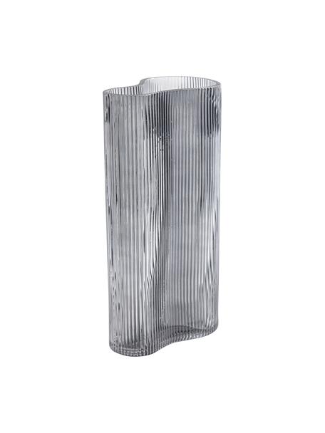 Ručně foukaná designová váza s rýhovaným reliéfem Dawn, Sklo, Šedá, Š 16 cm, V 30 cm