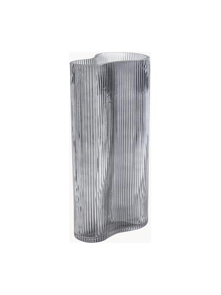 Mundgeblasene Design-Vase Dawn mit Rillenrelief, Glas, Grau, B 16 x H 30 cm