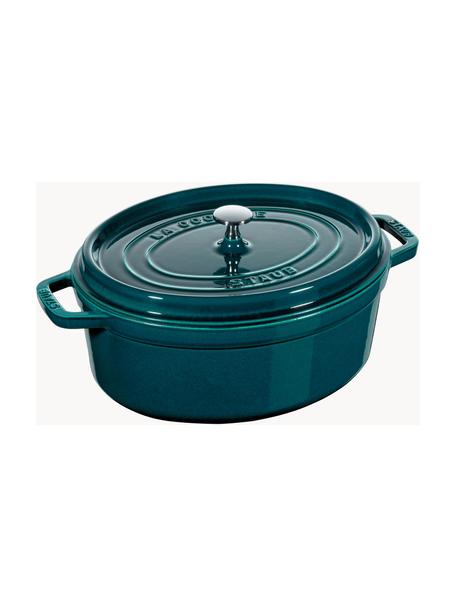 Ovale braadpan La Cocotte uit gietijzer, Geëmailleerd gietijzer, Petrol, zilverkleurig, B 38 x H 17 cm, 5.5 L