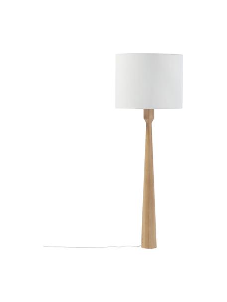 Stojacia lampa zo svetlého jaseňového dreva Jascha, Svetlé jaseňové drevo, biela, Ø 50 x V 145 cm