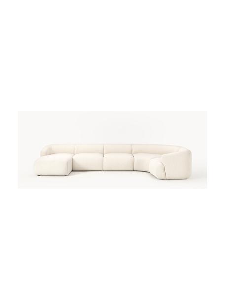 Canapé lounge modulable en bouclette Sofia, Bouclette blanc cassé, larg. 404 x prof. 231 cm, méridienne à droite