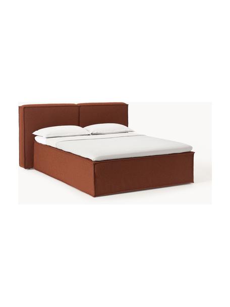 Bouclé boxspring bed Lennon, Matras: 7-zone pocketveren kern, Bouclé terracotta, B 140 x L 200 cm, hardheidsgraad H3