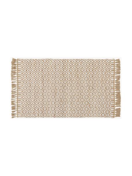 Handgemaakte jute deurmat Ramos, 100% jute, Bruin, wit, B 50 x L 80 cm
