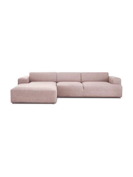 Canapé d'angle 4 places Melva, Tissu rose, larg. 319 x prof. 196 cm, méridienne à gauche