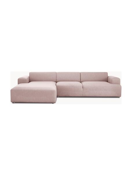 Canapé d'angle 4 places Melva, Tissu rose pâle, larg. 319 x prof. 196 cm, méridienne à gauche