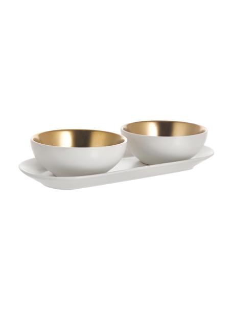 Plateau apéritif Glitz, 3 élém., Grès cérame, Blanc, couleur dorée, Ø 10 x haut. 4 cm