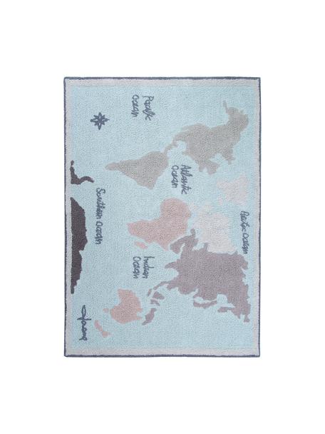Waschbarer Teppich Vintage Map, Flor: 97% Baumwolle, 3% recycel, Beige, Grau, Blau, B 140 x L 200 cm