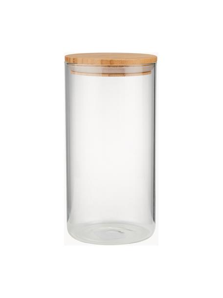 Opbergpot Woodlock met deksel van beukenhout, Pot: glas, Deksel: beukenhout, Transparant, beukenhout, Ø 11 x H 28 cm, 2.3 L