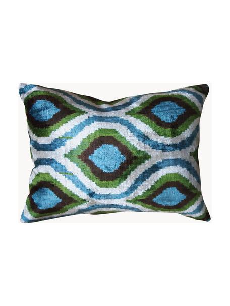 Fluwelen kussenhoes Velvety met abstract patroon, Blauw, groen, wit, B 40 x L 60 cm