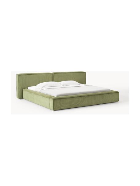 Gestoffeerd bed Lennon van corduroy met opbergfunctie, Bekleding: corduroy (98% polyester, , Frame: massief grenenhout, multi, Poten: hout, kunststof Dit produ, Corduroy olijfgroen, B 268 x L 243 cm (ligvlak 200 x 200 cm)