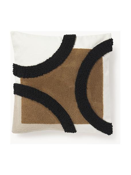 Housse de coussin 45x45 brodée Reza, Blanc cassé, beige, noir, larg. 45 x long. 45 cm