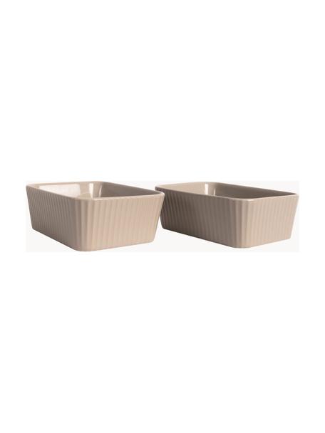 Ramequins en faïence avec surface striée Flora, 2 pièces, Grès cérame, Beige, larg. 13 x haut. 5 cm