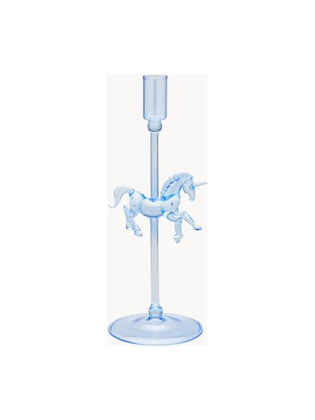 Mundgeblasener Kerzenhalter Pegasus aus Borosilikatglas, Borosilikatglas, mundgeblasen, Hellblau, transparent, Ø 10 x H 27 cm