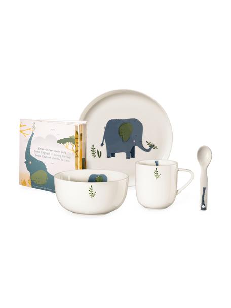 Serviesset Emma Elefant, 5-delig, Fine Bone China (porselein), Wit, blauw, groen, Set met verschillende formaten