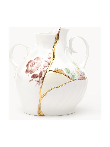 Wazon z porcelany chińskiej Kintsugi, W 19 cm, Biały, błyszczący, wielobarwny, B 18 x W 19 cm