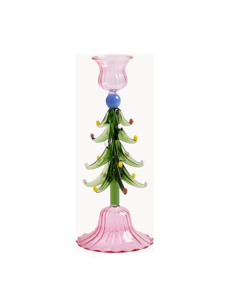 Candelabro in vetro soffiato Merry Tree, Vetro soffiato, Rosa chiaro, verde, multicolore, Ø 8 x Alt. 20 cm