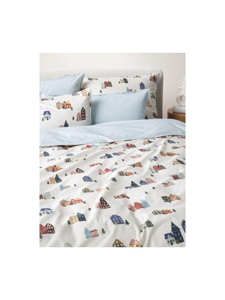 Baumwollperkal-Wendebettdeckenbezug Homecoming mit winterlichen Prints, Webart: Baumwollperkal Fadendicht, Beige, Blau, B 135 x L 200 cm