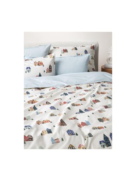 Katoenen perkal omkeerbaar dekbedovertrek Homecoming met winterse prints, Weeftechniek: perkal Draaddichtheid 200, Wit, meerkleurig, B 140 x L 200 cm