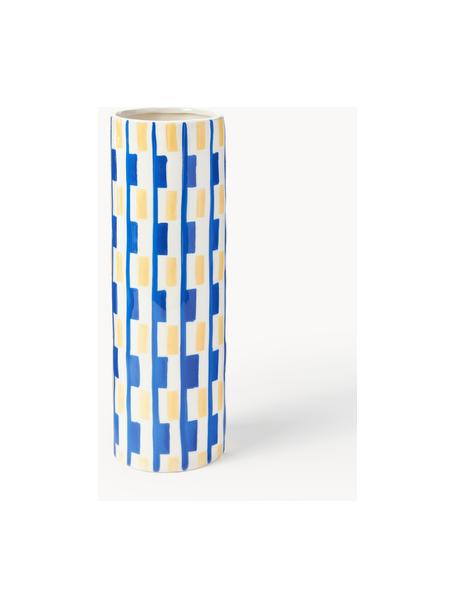 Handgefertigte Porzellan-Vase Clash, H 24 cm, Porzellan, Blau, Hellgelb, Off White, Ø 8 x H 24 cm