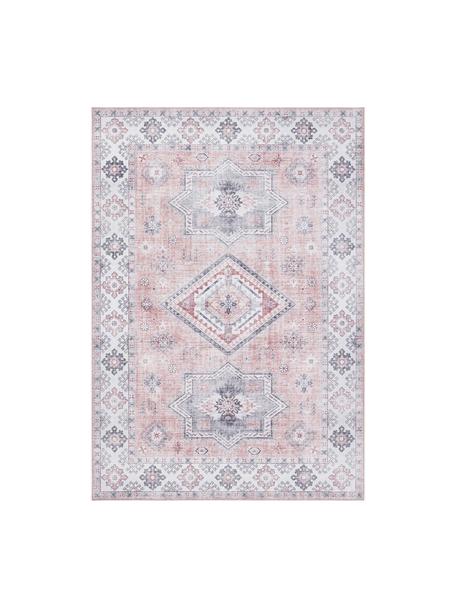 Passatoia in stile vintage Gratia, 100% poliestere, Tonalità di rosa e grigio, Larg. 160 x Lung. 230 cm (taglia M)